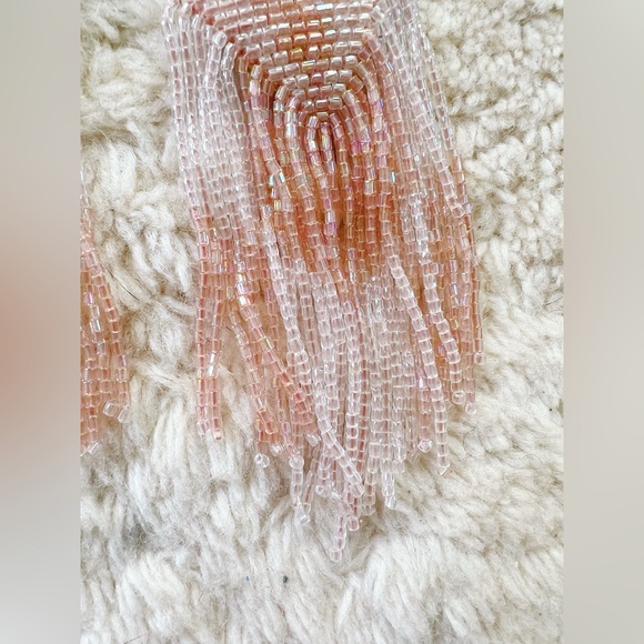 Anthropologie Deepa Gurnani Beaded Pink Fringe Statement Drop Long Earrings - Picture 3 of 7